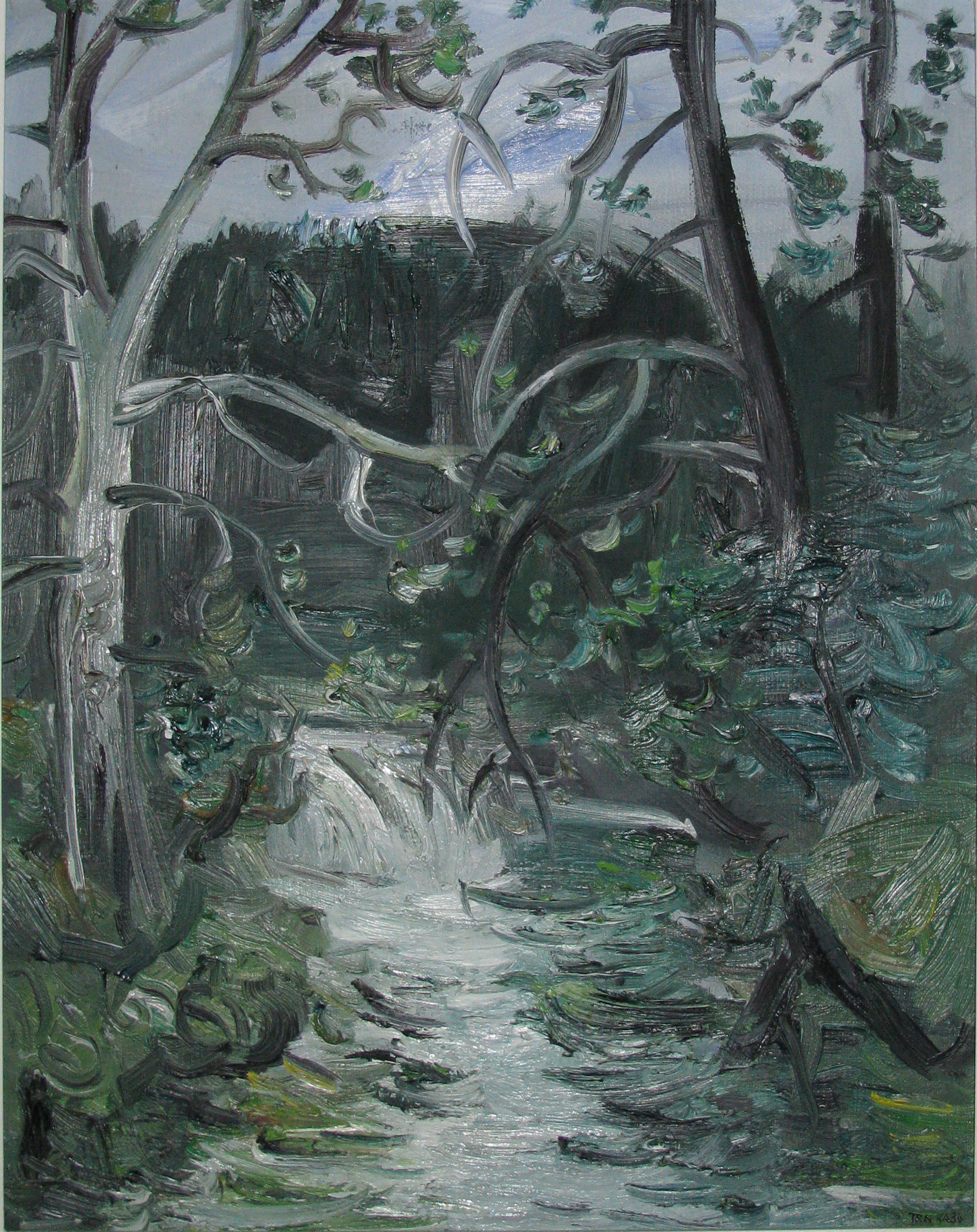 Jez na Botiči v Průhonickém parku, 1984, olej na plátně